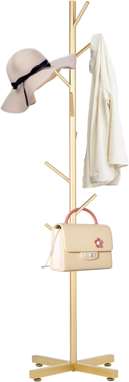 Wooden Coat Rack Stand Sturdy Triangle Base, Natural Birch Wood Coat Racks Freestanding, Vintage Solid Wood Coat Tree Stand with 14 Hooks, Classic Sturdy Coat Racks Hall Tree for Entryway