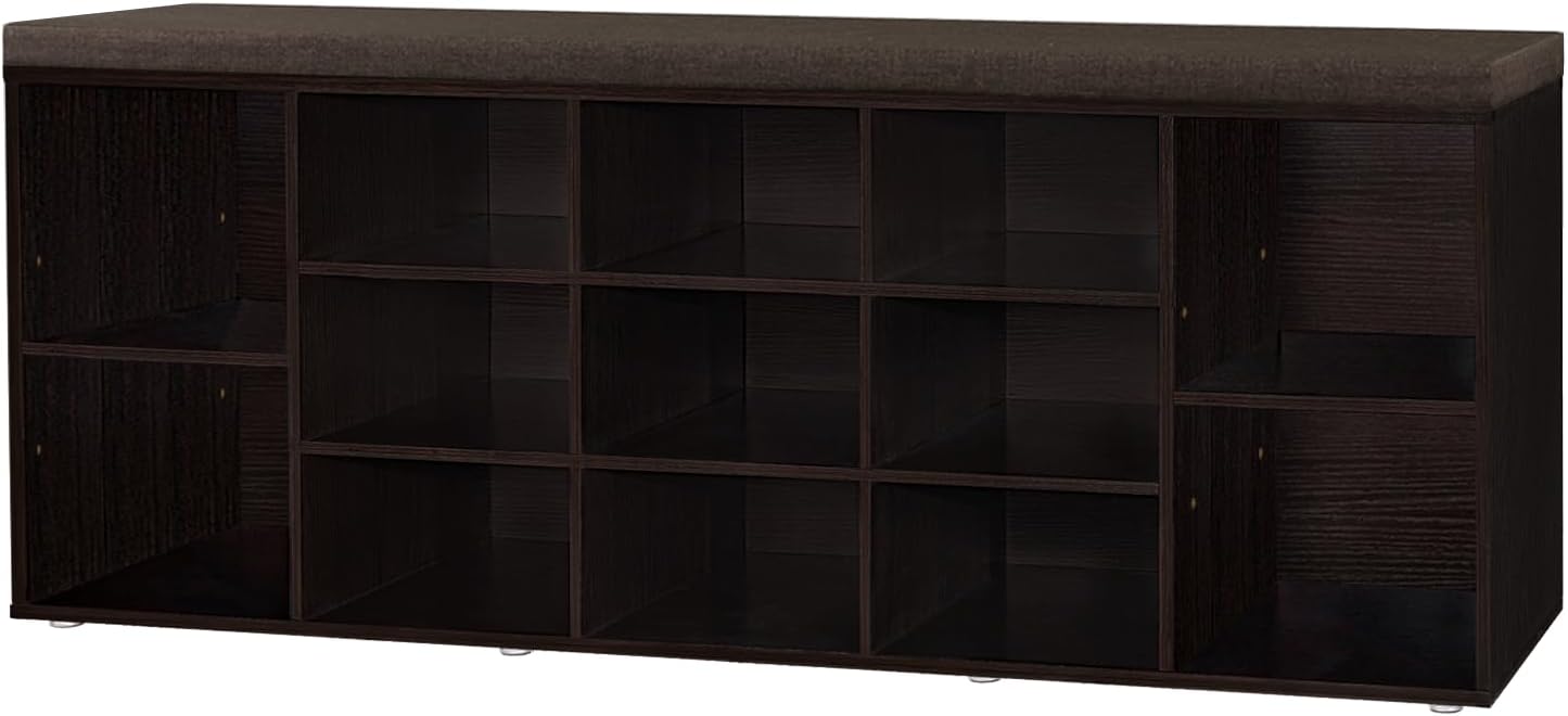DINZI LVJ Shoe Storage Bench with Cushion, Cubby Shoe Rack with 12 Cubbies, Adjustable Shelves, Multifunctional Shoe Organizer Bench for Entryway, Mudroom, Hallway, Closet and Garage, White