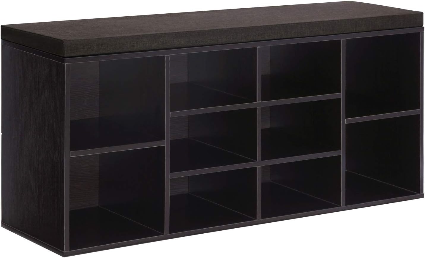 VASAGLE CUSTOS Collection - Shoe Bench, Storage Bench with Padded Seat, Entryway Bench with 15 Compartments, for Bedroom, 11.8 x 41.3 x 18.9 Inches, Ebony Black and Slate Gray ULHS015B02