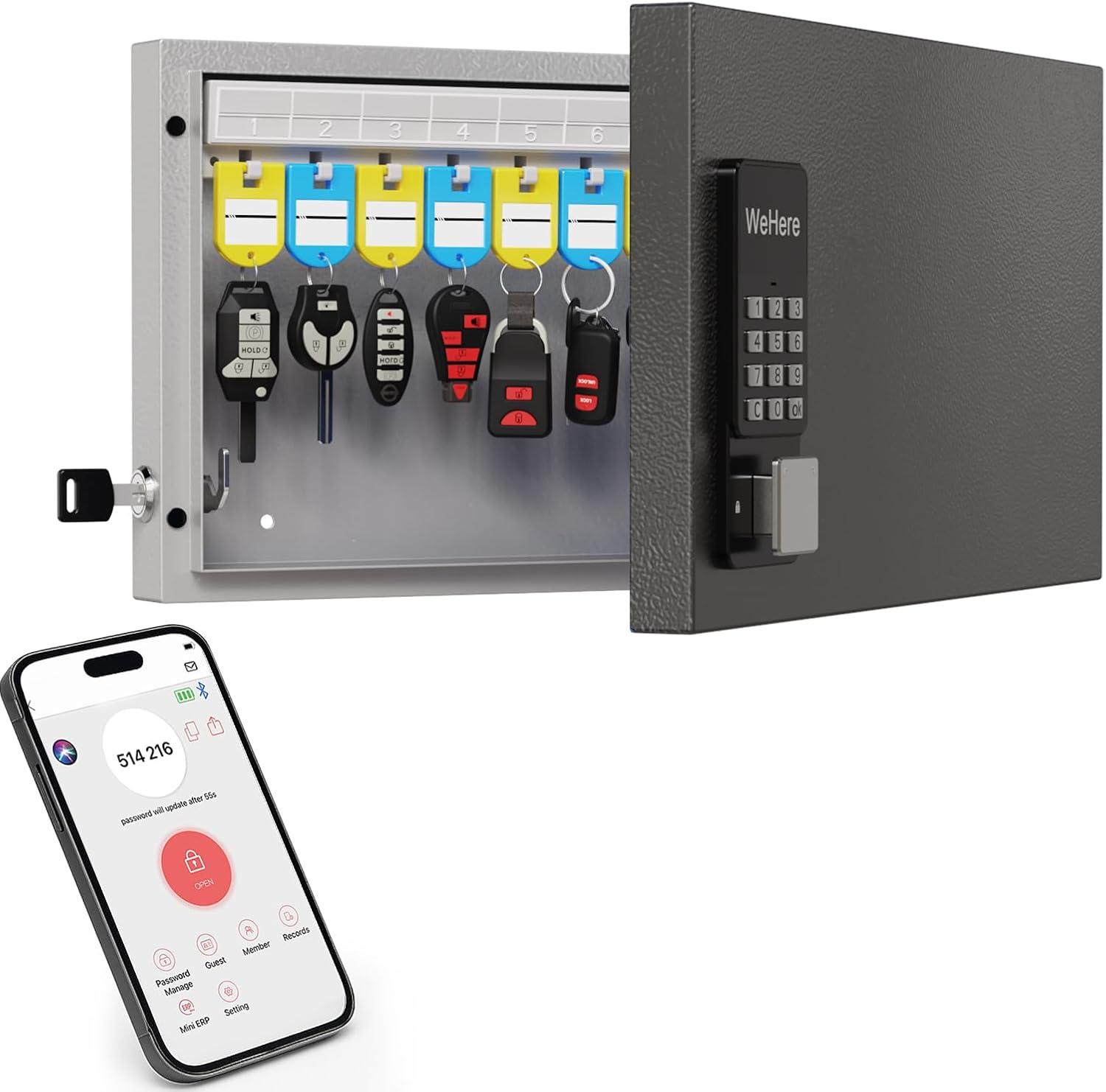 32 Key Cabinet Organizer, Lock Box, Security Storage for Valets, Hotels, Car and House Keys, Key Keeper Box - Black