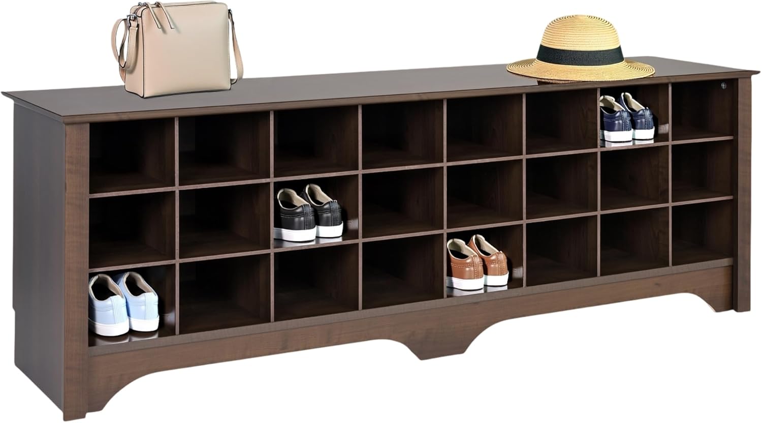 Prepac 24 Pair Shoe Cubby Bench, Entryway Bench, Mud Room Organization and Storage Bench for up to 24 Pairs of Shoes, Black, 15.5"D x 60"W x 20.25"H