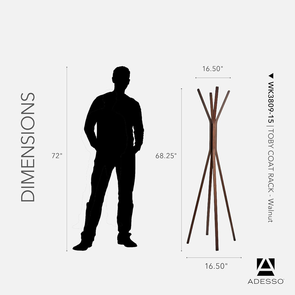 Adesso Toby Coat Rack with Natural Oak Finish – Space-Saving Entryway Organizer Perfect for Coats, Bags, Purses and Hats – 6 Hooks, 68.25" Tall