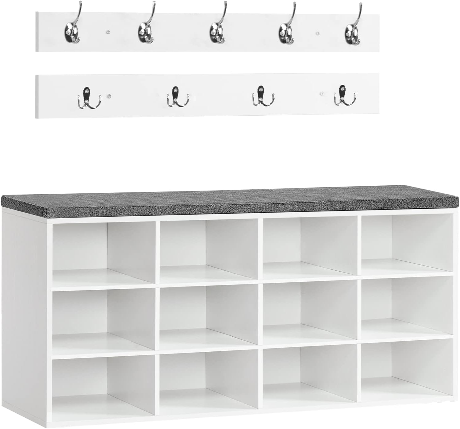 HOOBRO Shoe Storage Bench with Cushion, 39.4" L Entryway Bench with 12 Cubbies, Entryway Hall Tree with Storage, Shoe Cabinet with Coat Rack for Bedroom, Hallway, Holds up to 330 lb, BF112HX01G1