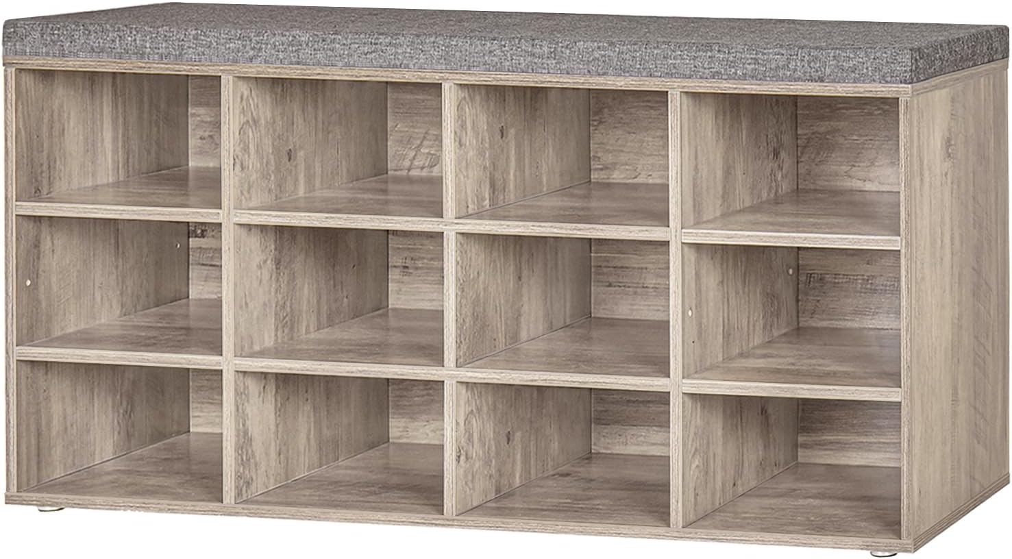 DINZI LVJ Shoe Storage Bench with Cushion, Cubby Shoe Rack with 12 Cubbies, Adjustable Shelves, Multifunctional Shoe Organizer Bench for Entryway, Mudroom, Hallway, Closet and Garage, White