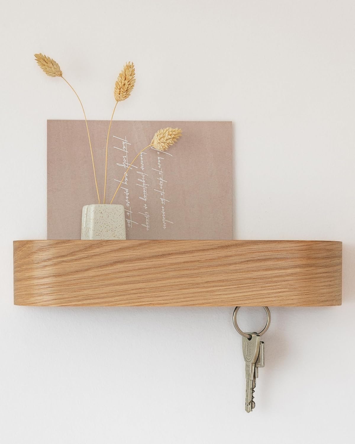 Kazai. Key Holder 'Toke' | Minimalist Key Hook Design from Berlin | Modern Key Holder Wall Mount with Wooden Shelf | Key Rack for Wall as Entryway Organizer | Oak
