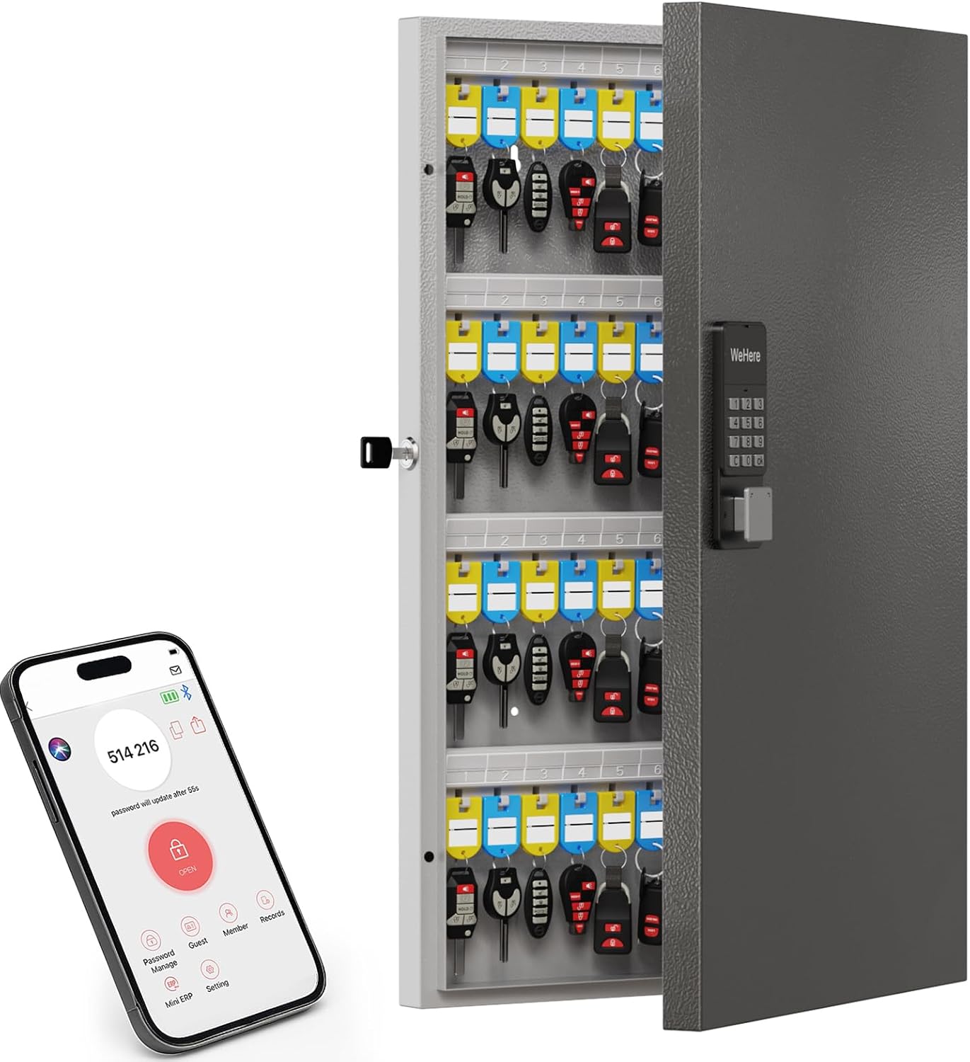 32 Key Cabinet Organizer, Lock Box, Security Storage for Valets, Hotels, Car and House Keys, Key Keeper Box - Black