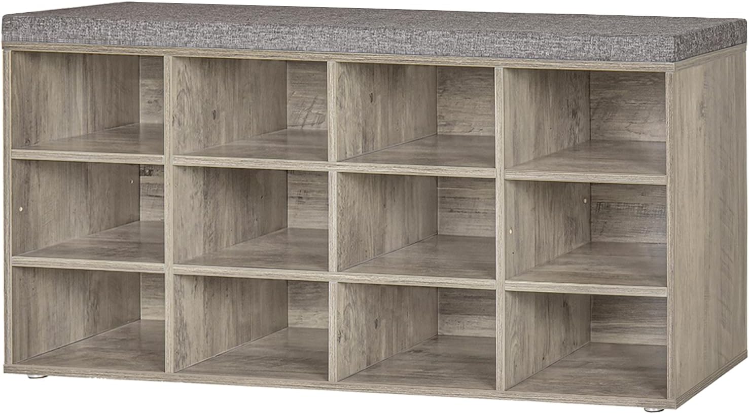 DINZI LVJ Shoe Storage Bench with Cushion, Cubby Shoe Rack with 12 Cubbies, Adjustable Shelves, Multifunctional Shoe Organizer Bench for Entryway, Mudroom, Hallway, Closet and Garage, White