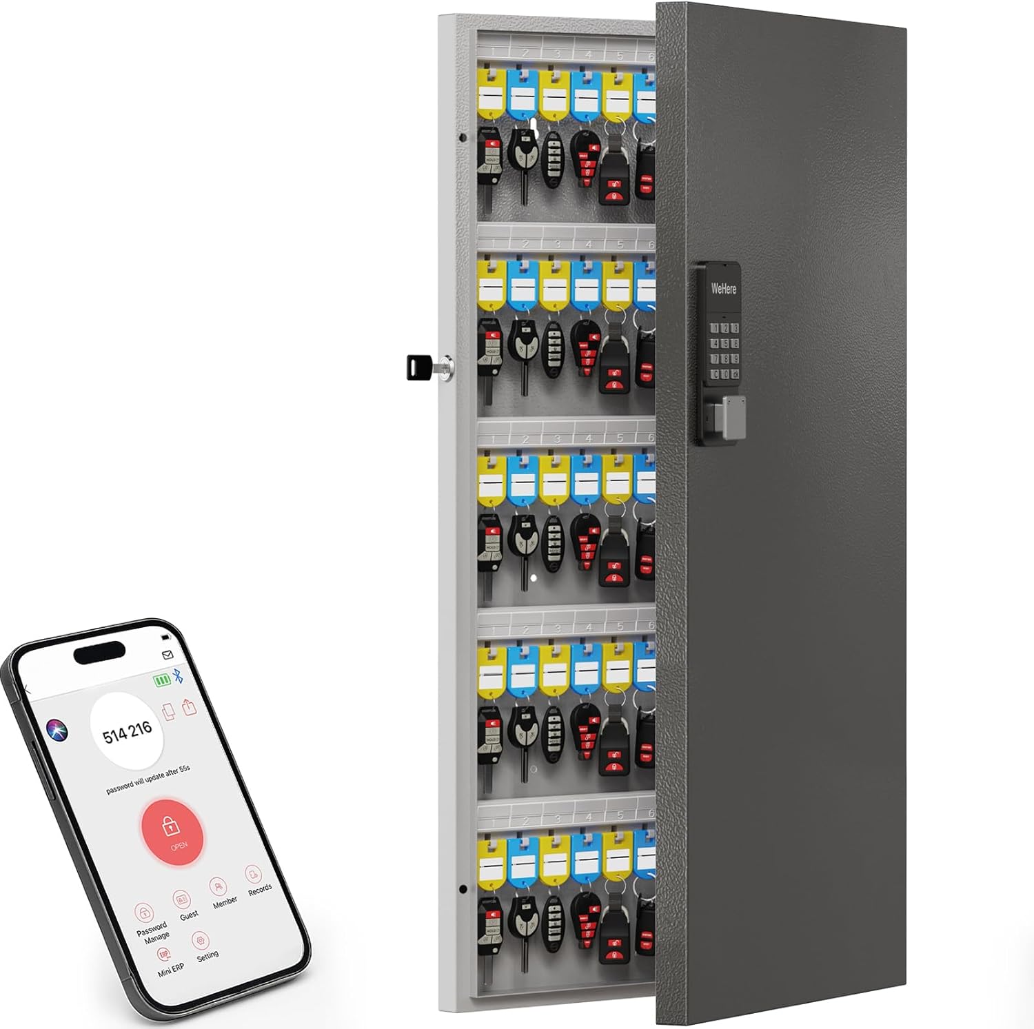 32 Key Cabinet Organizer, Lock Box, Security Storage for Valets, Hotels, Car and House Keys, Key Keeper Box - Black