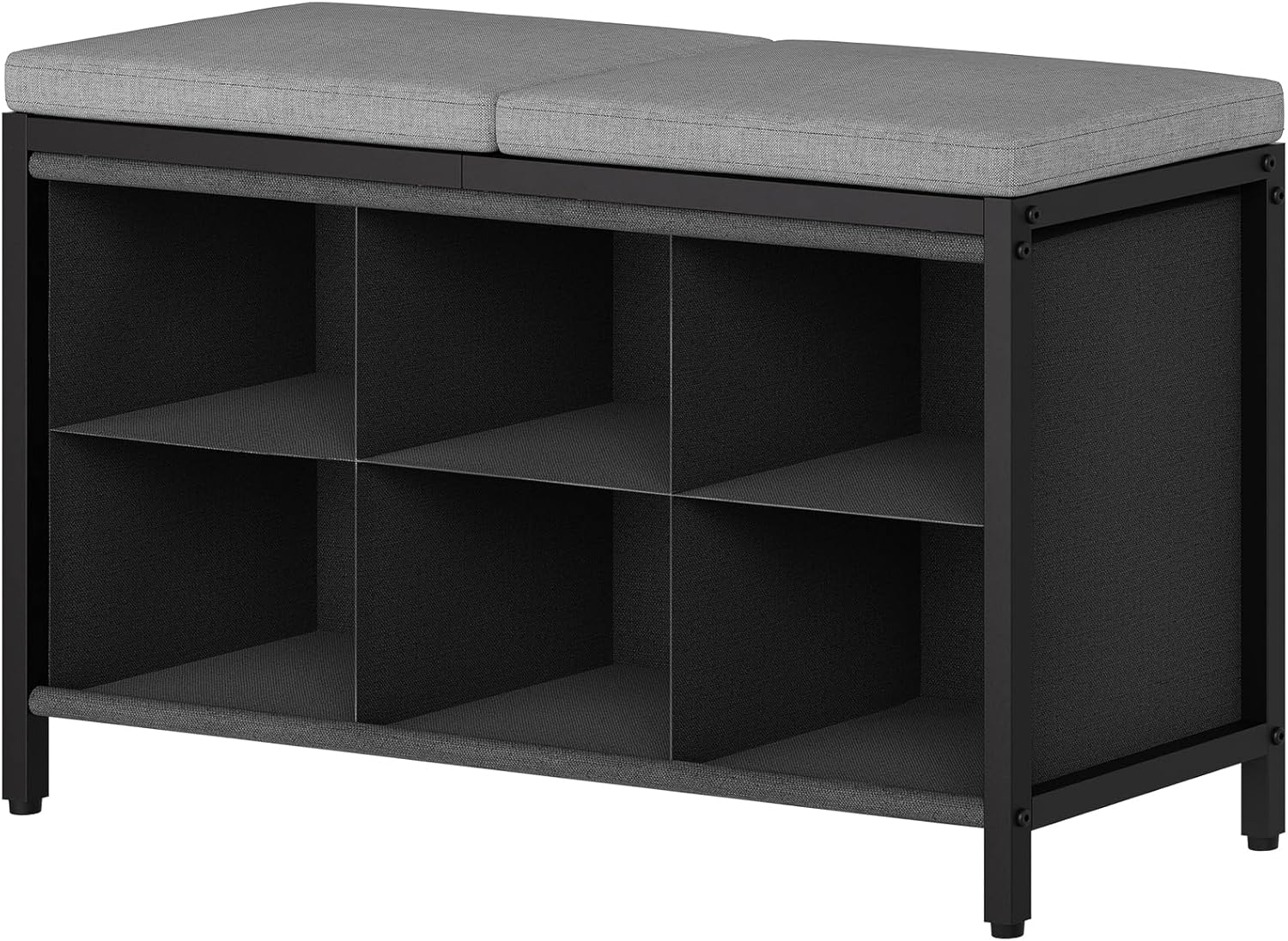 Shoe Storage Bench with Cushion, Entryway Bench, Shoe Rack with Padded Seat and 6 Oxford Compartments, for Closet, Bedroom, Entryway, Black and Gray HX01BK