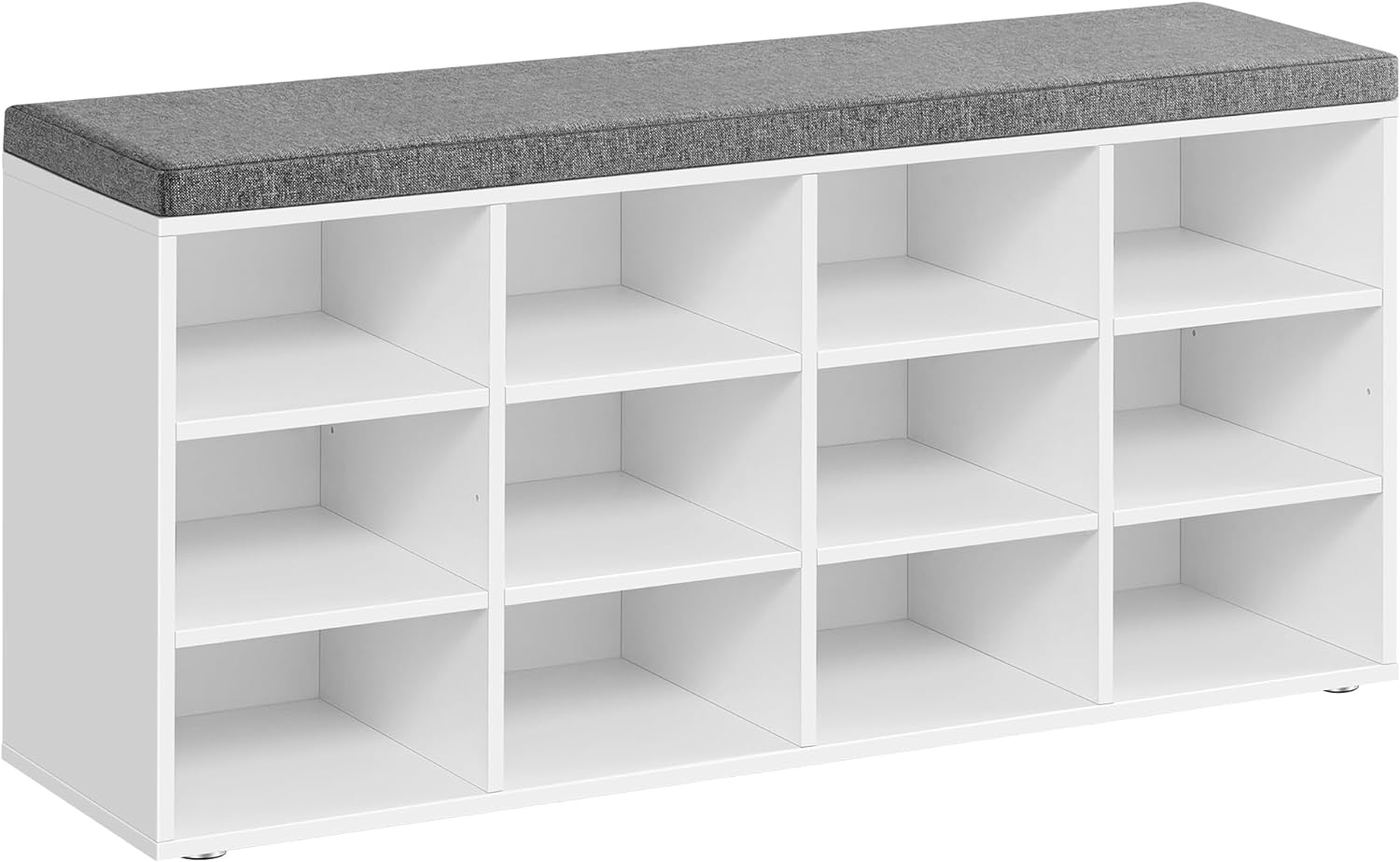 VASAGLE CUSTOS Collection - Shoe Bench, Storage Bench with Padded Seat, Entryway Bench with 15 Compartments, for Bedroom, 11.8 x 41.3 x 18.9 Inches, Cloud White and Dove Gray ULHS15WT