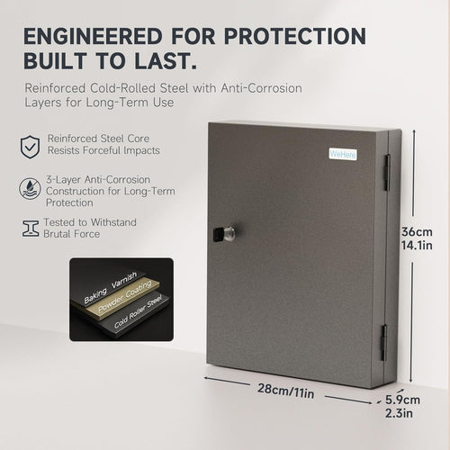 32 Key Cabinet Organizer, Lock Box, Security Storage for Valets, Hotels, Car and House Keys, Key Keeper Box - Black