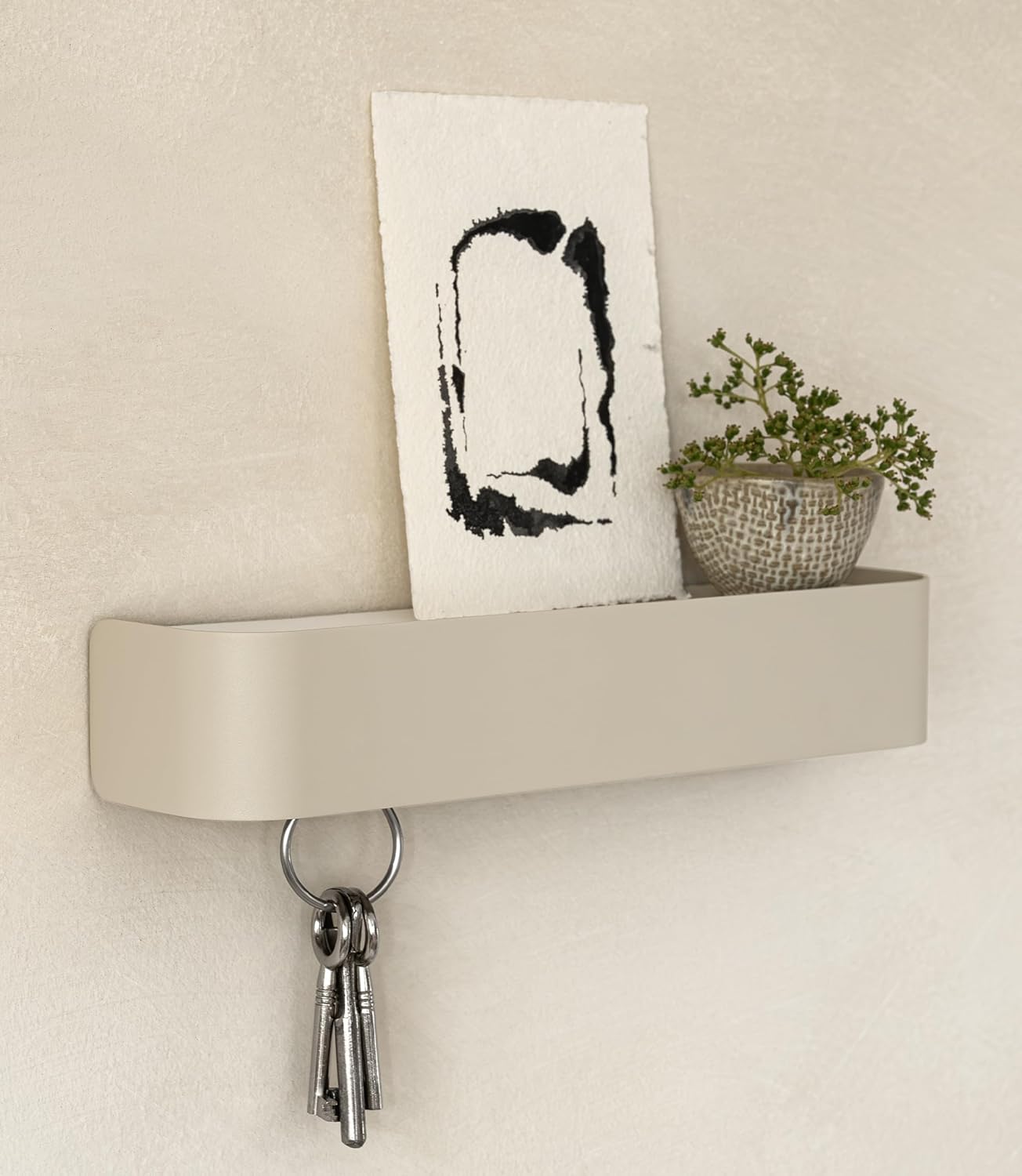 Kazai. Key Holder for Wall 'Tone' | Minimalist Key Hooks Design from Berlin | Modern Key Hanger with Metal Shelf | Key Hook Wall Mounted as Hallway Furniture | Taupe