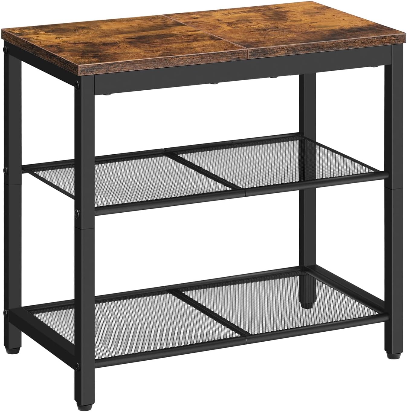 HOOBRO Shoe Bench, 3-Tier Shoe Rack, Industrial Shoe Organizer Storage Bench, 29.5 inches Entry Bench with Mesh Shelves, for Entryway, Living Room, Hallway, Easy Assembly, Rustic Brown BF75HX01