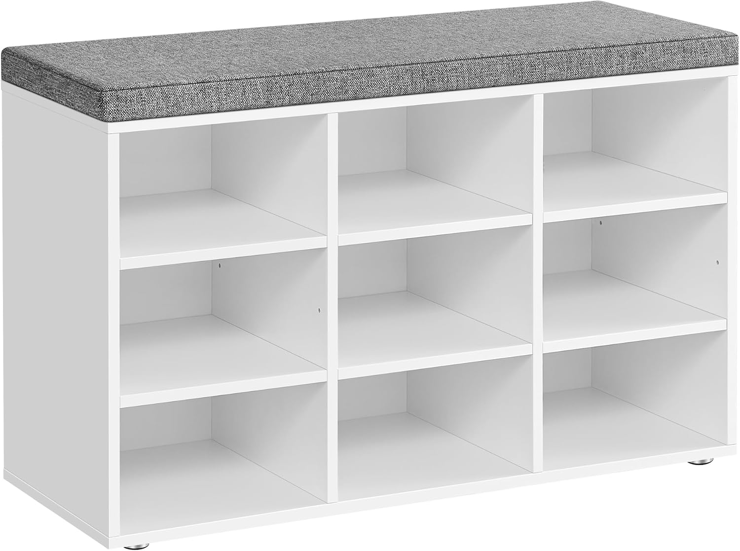 VASAGLE CUSTOS Collection - Shoe Bench, Storage Bench with Padded Seat, Entryway Bench with 15 Compartments, for Bedroom, 11.8 x 41.3 x 18.9 Inches, Cloud White and Dove Gray ULHS15WT