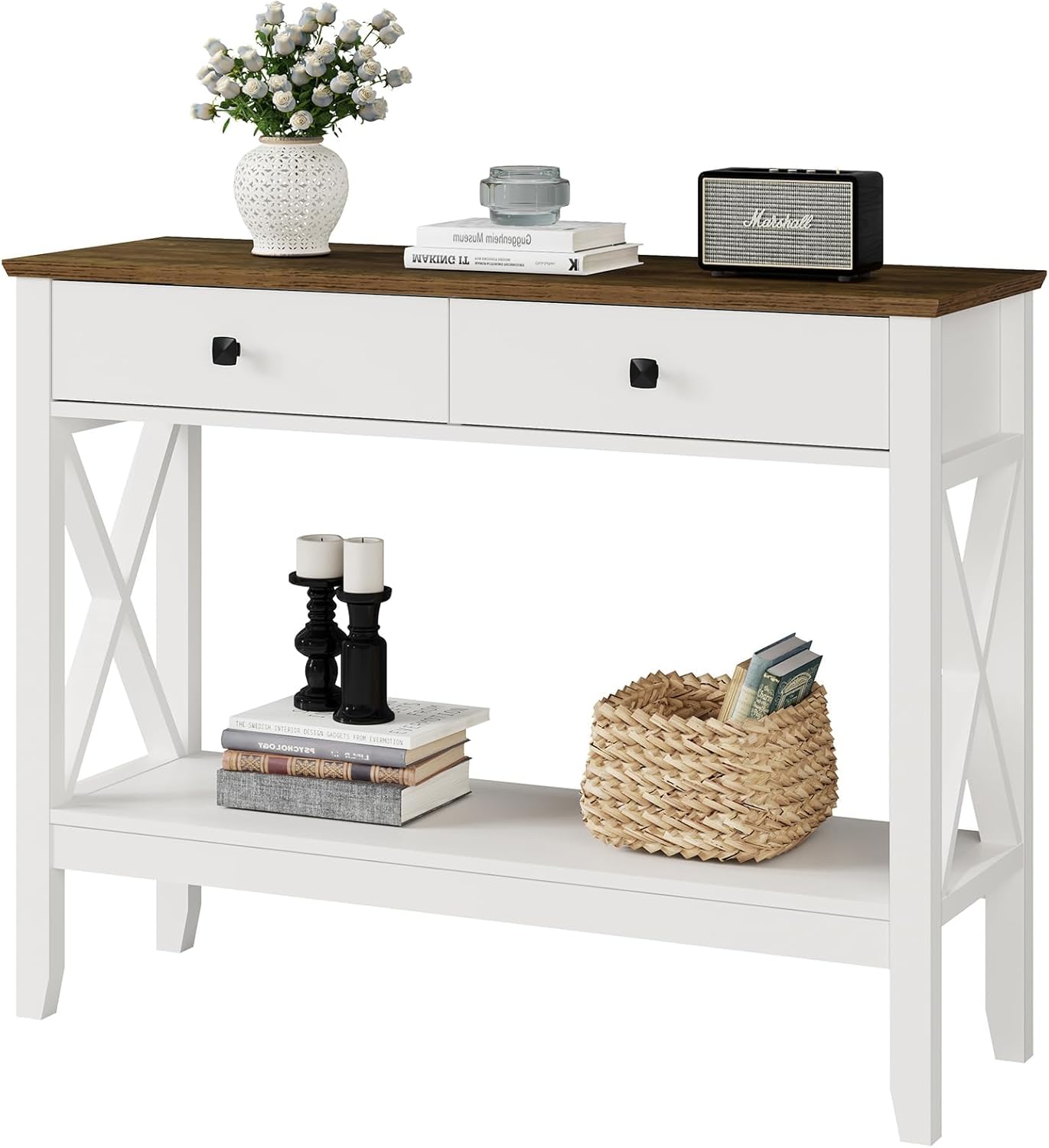 Console Table,Sofa Table 13.8" D x 39.37" W x 31.5" HEntryway Table with 2 Drawers Storage Shelve Foyer Table for Entryway Farmhouse Hallway Tables (White)