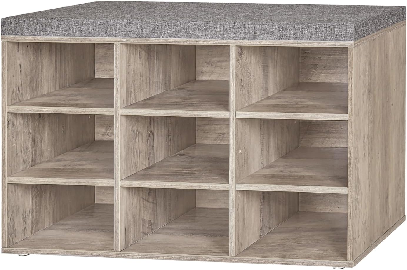 DINZI LVJ Shoe Storage Bench with Cushion, Cubby Shoe Rack with 12 Cubbies, Adjustable Shelves, Multifunctional Shoe Organizer Bench for Entryway, Mudroom, Hallway, Closet and Garage, White