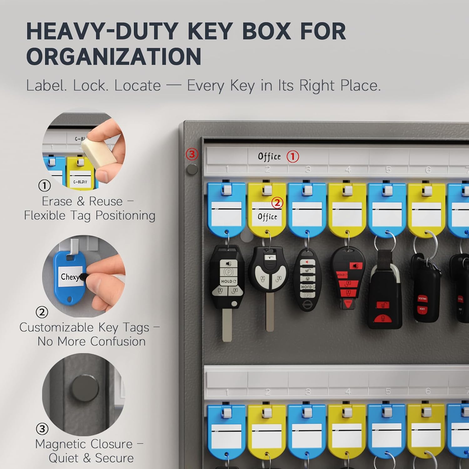 32 Key Cabinet Organizer, Lock Box, Security Storage for Valets, Hotels, Car and House Keys, Key Keeper Box - Black