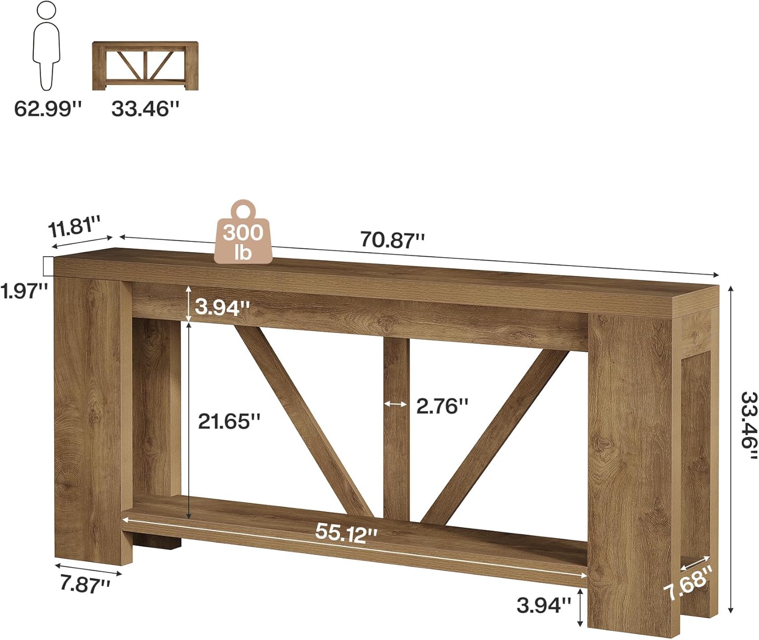Tribesigns 70.9" Extra Long Entryway Table, Farmhouse Wood Console Tables with Storage Shelf, Modern Rustic Sofa Foyer Tables for Entryway, Behind Couch, Living Room, Entrance, Brown
