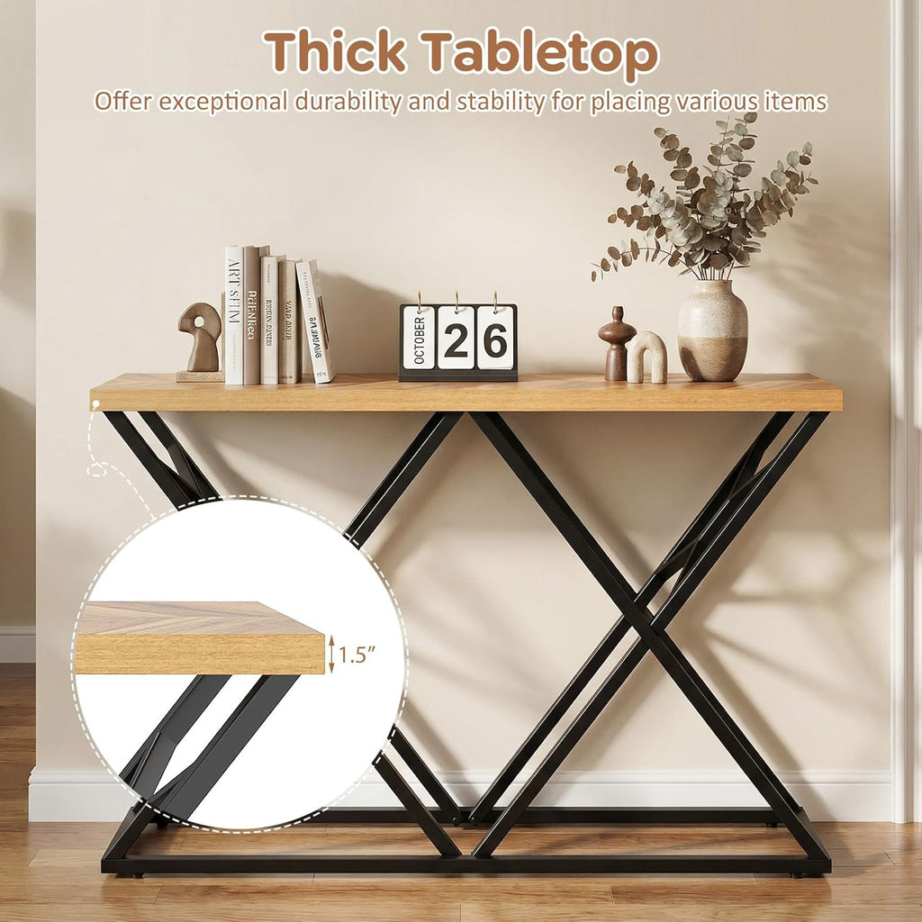 Byroce Narrow Console Table, 55”L Entryway Table with Geometric Metal Frame, Industrial Accent Behind Couch Table, Long Sofa Table for Living Room, Hallway, Entrance, Foyer & Home Decor, Natural