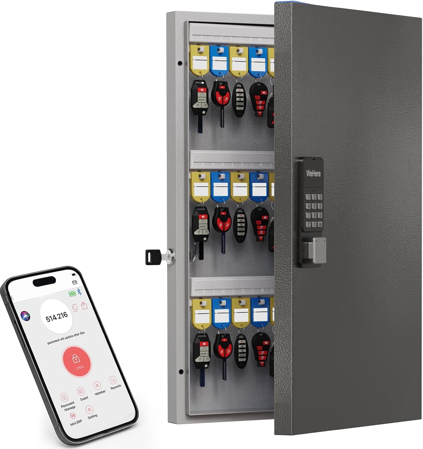 32 Key Cabinet Organizer, Lock Box, Security Storage for Valets, Hotels, Car and House Keys, Key Keeper Box - Black