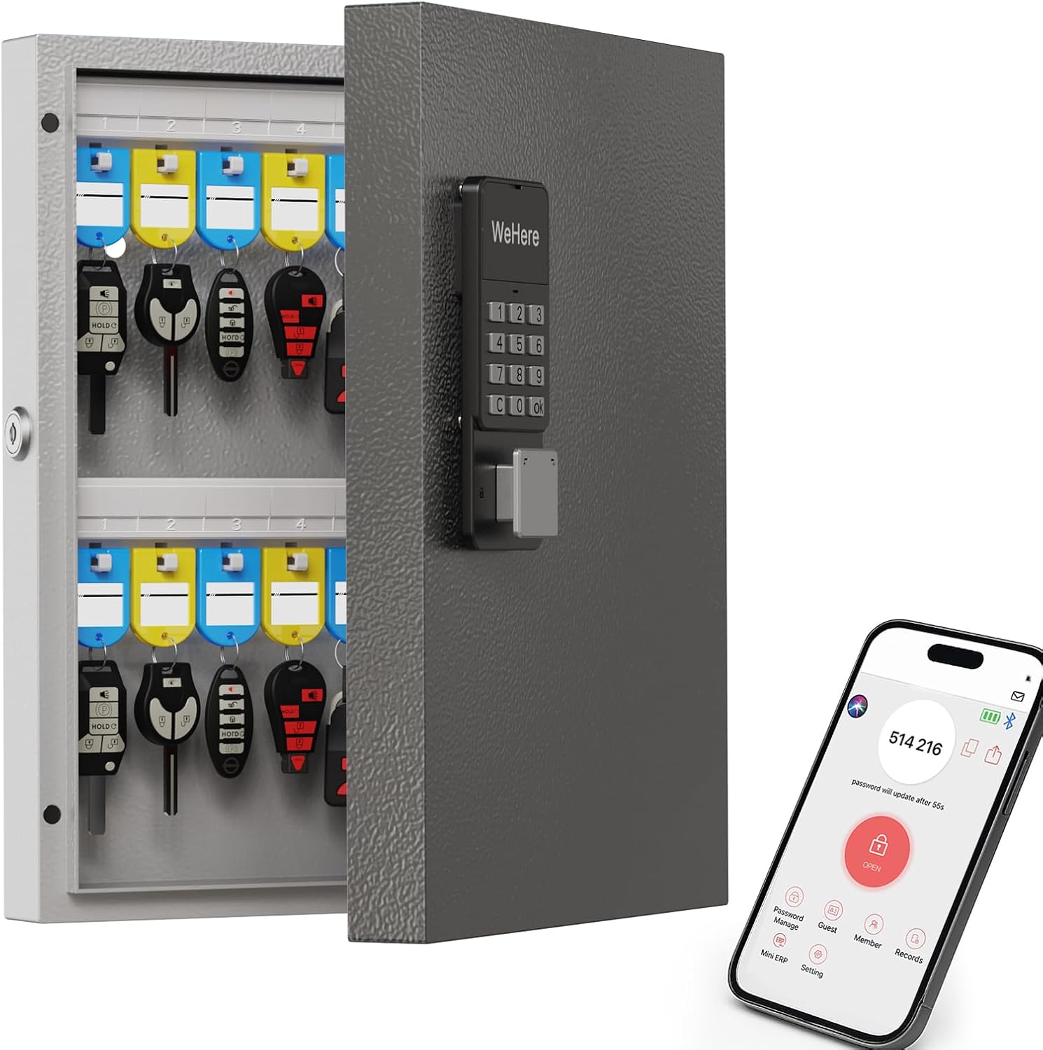 32 Key Cabinet Organizer, Lock Box, Security Storage for Valets, Hotels, Car and House Keys, Key Keeper Box - Black