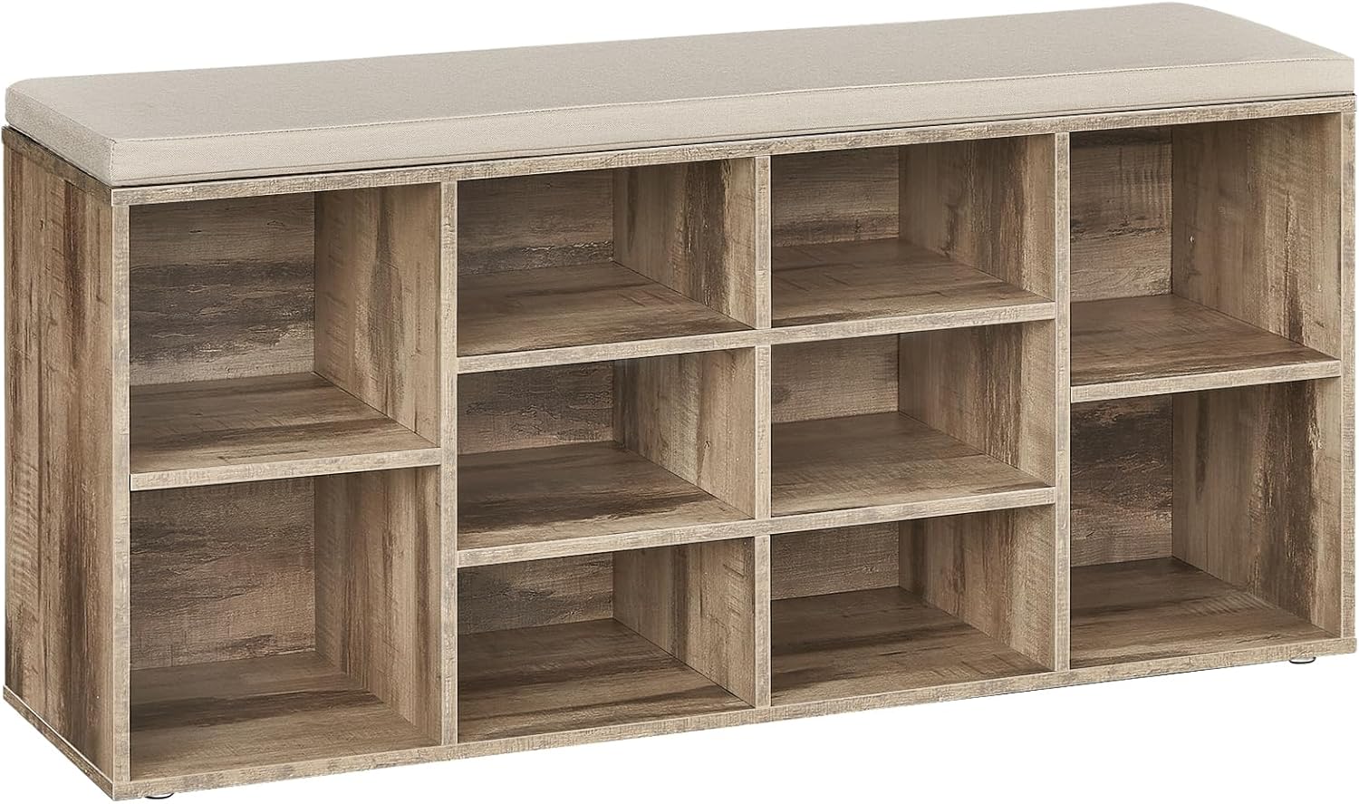 VASAGLE CUSTOS Collection - Shoe Bench, Storage Bench with Padded Seat, Entryway Bench with 15 Compartments, for Bedroom, 11.8 x 41.3 x 18.9 Inches, Honey Brown and Cappuccino Beige ULHS015K02