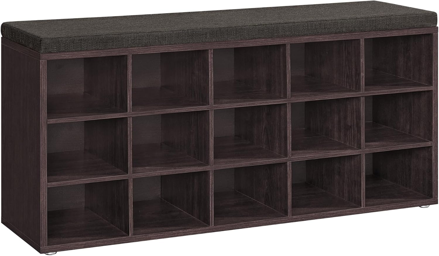 VASAGLE CUSTOS Collection - Shoe Bench, Storage Bench with Padded Seat, Entryway Bench with 15 Compartments, for Bedroom, 11.8 x 41.3 x 18.9 Inches, Ebony Black and Slate Gray ULHS015B02