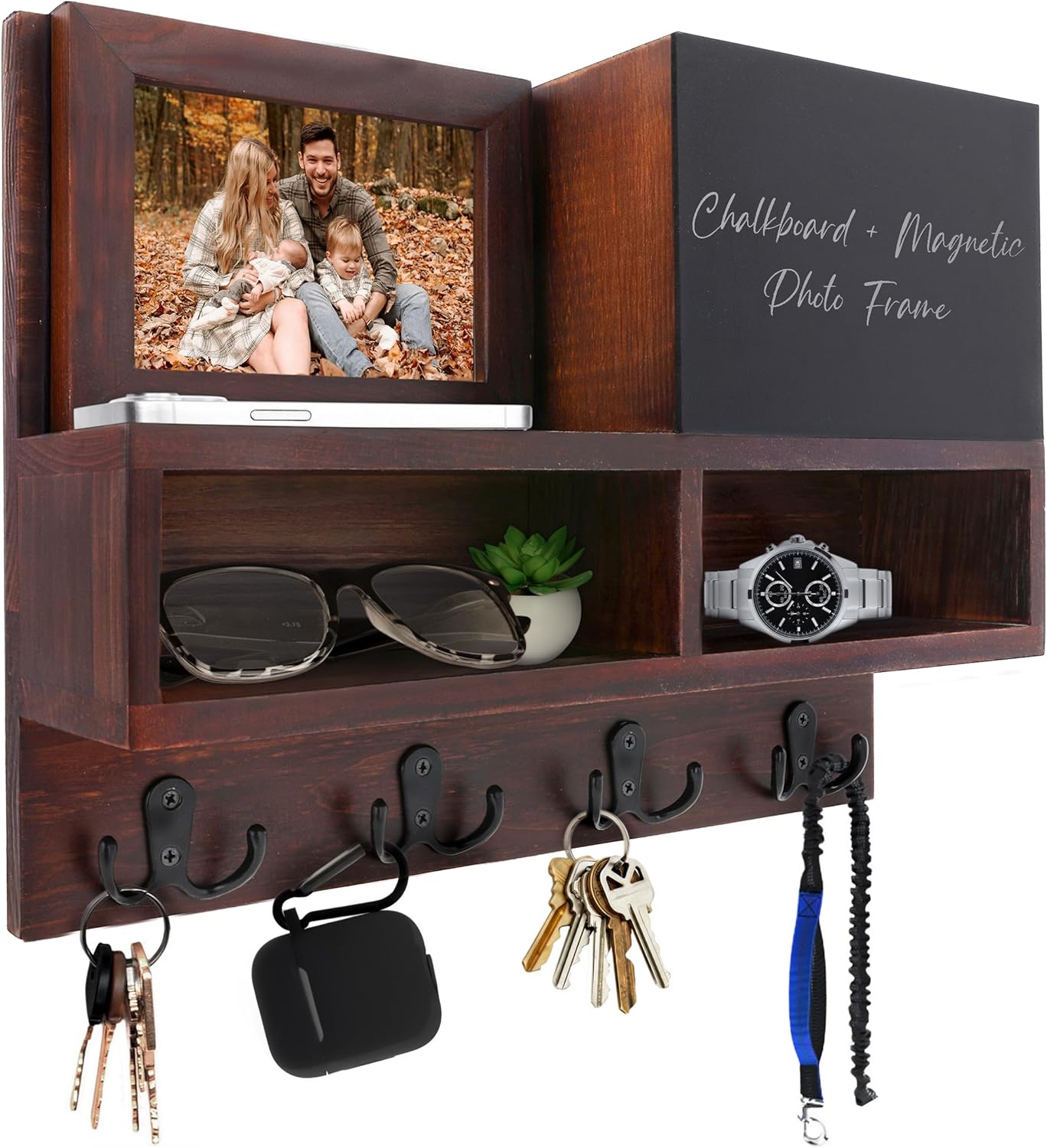 Spacelog Key and Mail Holder for Wall with Chalkboard – Magnetic Picture Frame Key Holder Wall Mount, Grey, Dual Storage & Cupboards