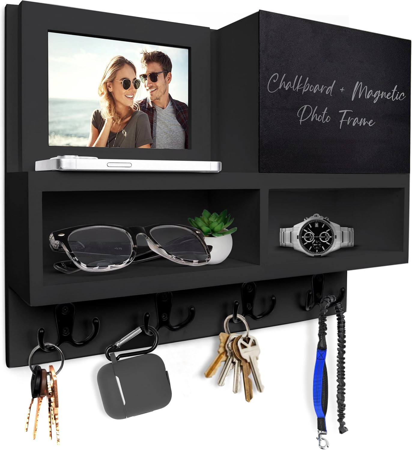 Spacelog Key and Mail Holder for Wall with Chalkboard – Magnetic Picture Frame Key Holder Wall Mount, Grey, Dual Storage & Cupboards