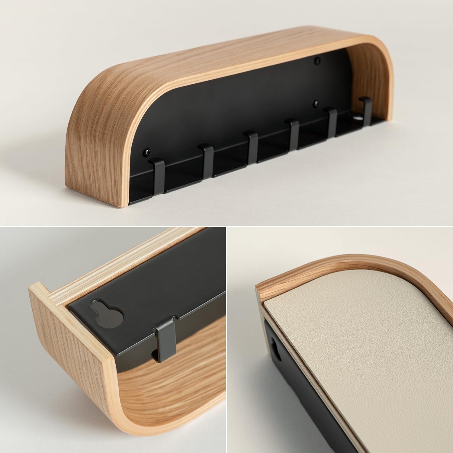 Kazai. Key Holder 'Toke' | Minimalist Key Hook Design from Berlin | Modern Key Holder Wall Mount with Wooden Shelf | Key Rack for Wall as Entryway Organizer | Oak