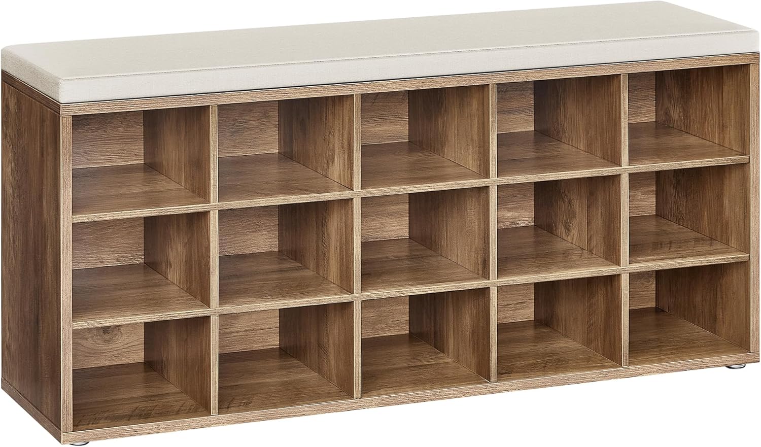 VASAGLE CUSTOS Collection - Shoe Bench, Storage Bench with Padded Seat, Entryway Bench with 15 Compartments, for Bedroom, 11.8 x 41.3 x 18.9 Inches, Cloud White and Dove Gray ULHS15WT