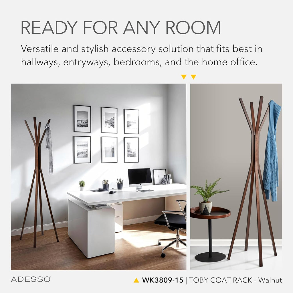 Adesso Toby Coat Rack with Natural Oak Finish – Space-Saving Entryway Organizer Perfect for Coats, Bags, Purses and Hats – 6 Hooks, 68.25" Tall