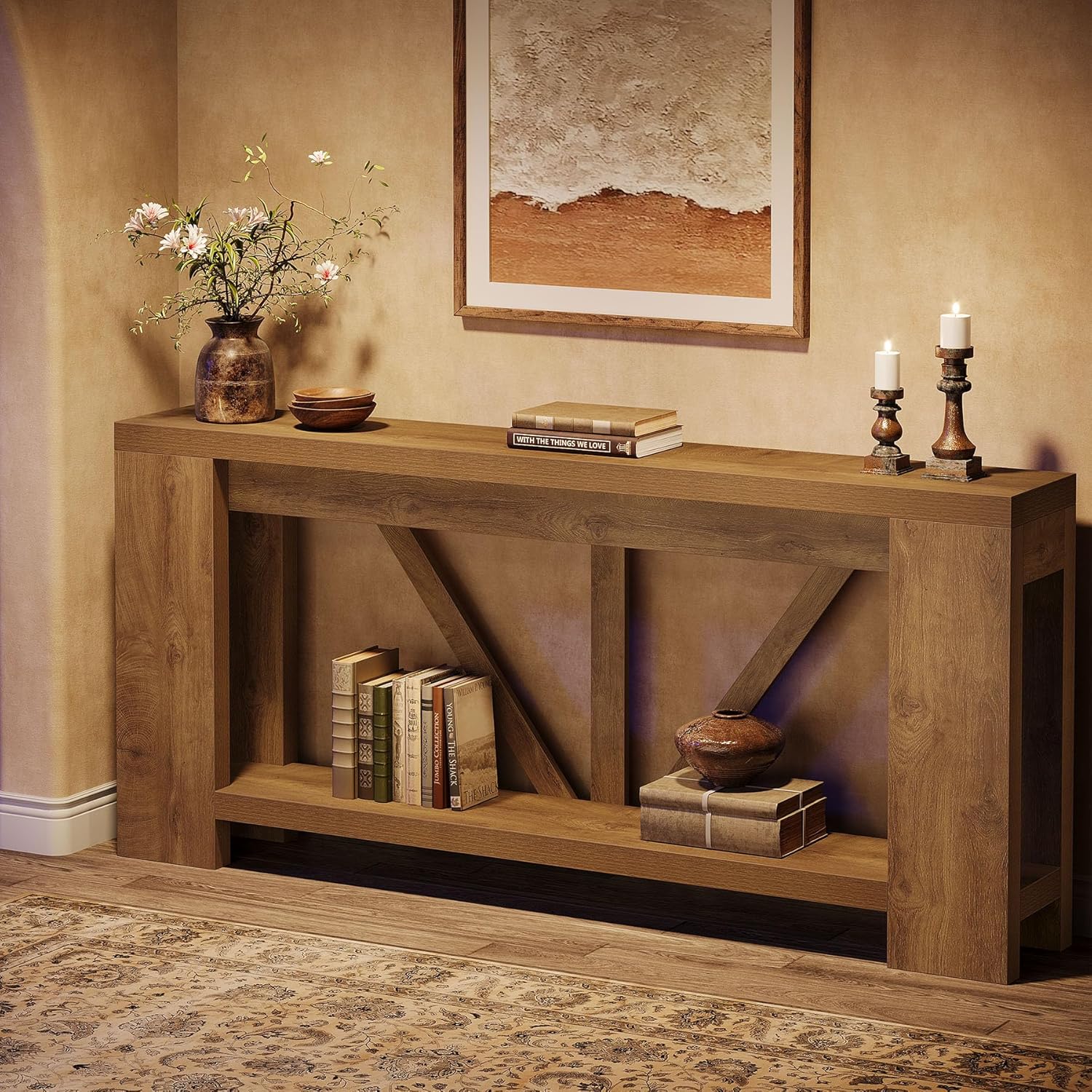 Tribesigns 70.9" Extra Long Entryway Table, Farmhouse Wood Console Tables with Storage Shelf, Modern Rustic Sofa Foyer Tables for Entryway, Behind Couch, Living Room, Entrance, Brown